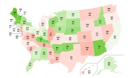 Map showing state rankings from food scorecard feature